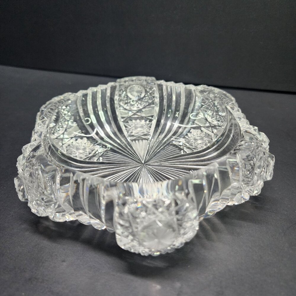 Vintage American Brilliant Crystal Clear Cut Glass Relish Trinket Dish